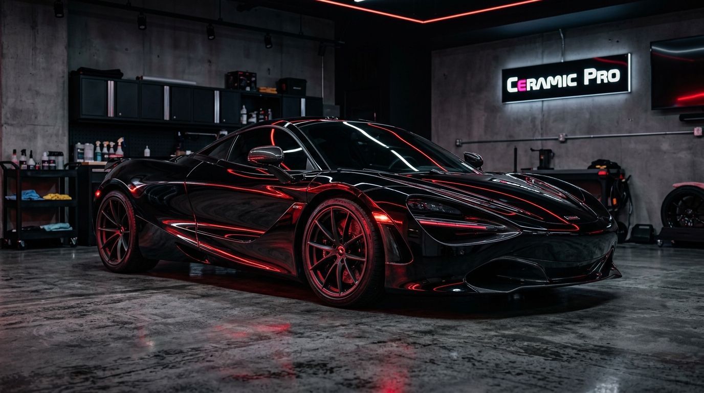 Premium car with ceramic coating in detailing studio